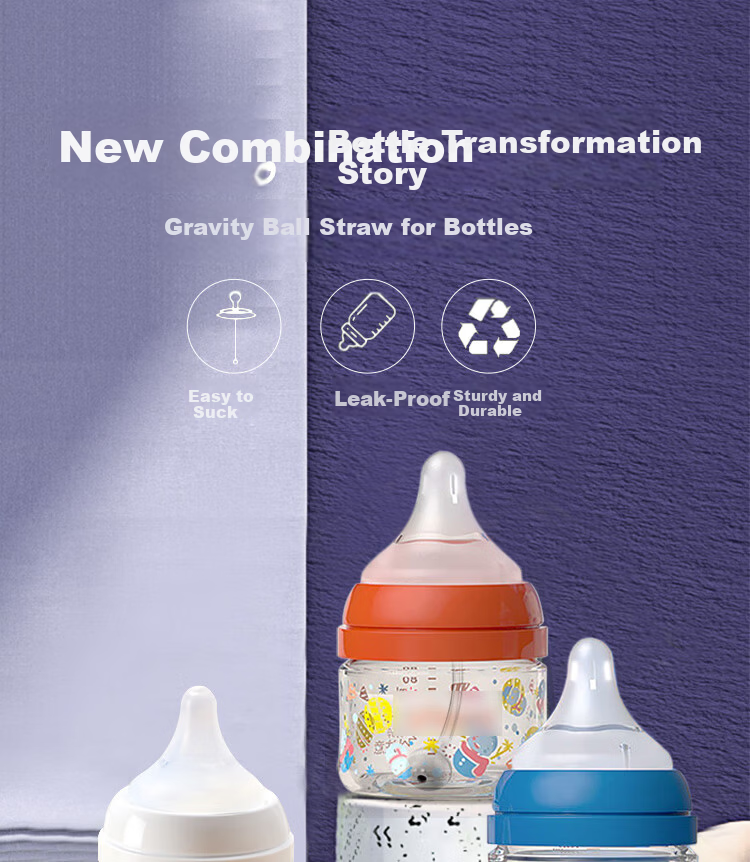 IBOOLBEAR Compatible Pigeon Baby Bottle Straw with Gravity Ball for 2nd/3rd Generation Wide Neck Bottles, Accessory for Original Nipples 1