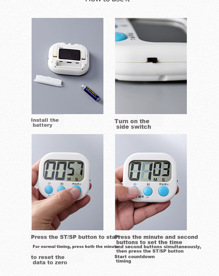 Baijie Kitchen Timer Student Alarm Clock Magnetic Timer Reminder Clock Two-in-One Large Screen 12