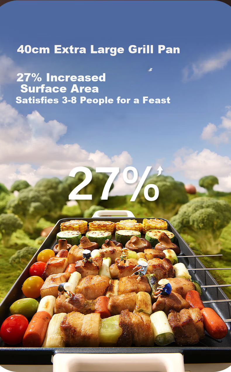 SUPOR Electric Grill Pan Electric Barbecue Oven Multifunctional Household Large Capacity 1800W High Power Fast Heating Easy-to-Clean BBQ Grill GJ4025P801 7