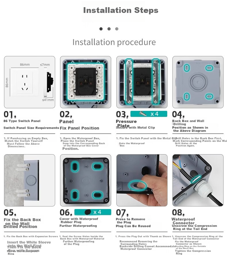 Xiya Smart Toilet Socket, Water Heater Bathroom Leakage Protection Plug, Waterproof Box, Concealed Installation, Outdoor Splash-Proof Box 15
