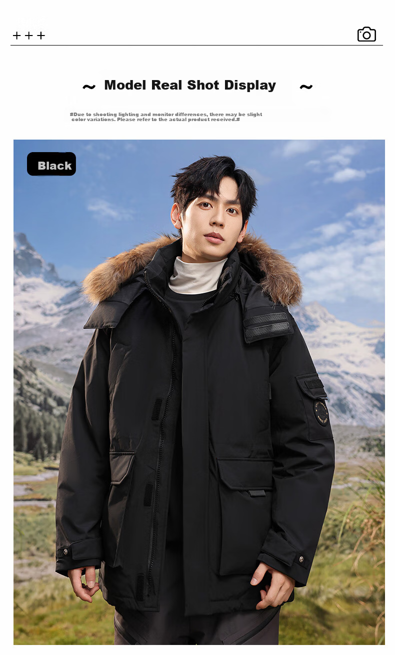 Yalu Unisex Down Jacket 2025 Winter Large Fur Collar Parka Couple Mid-Length Thickened Warm Workwear Coat 19