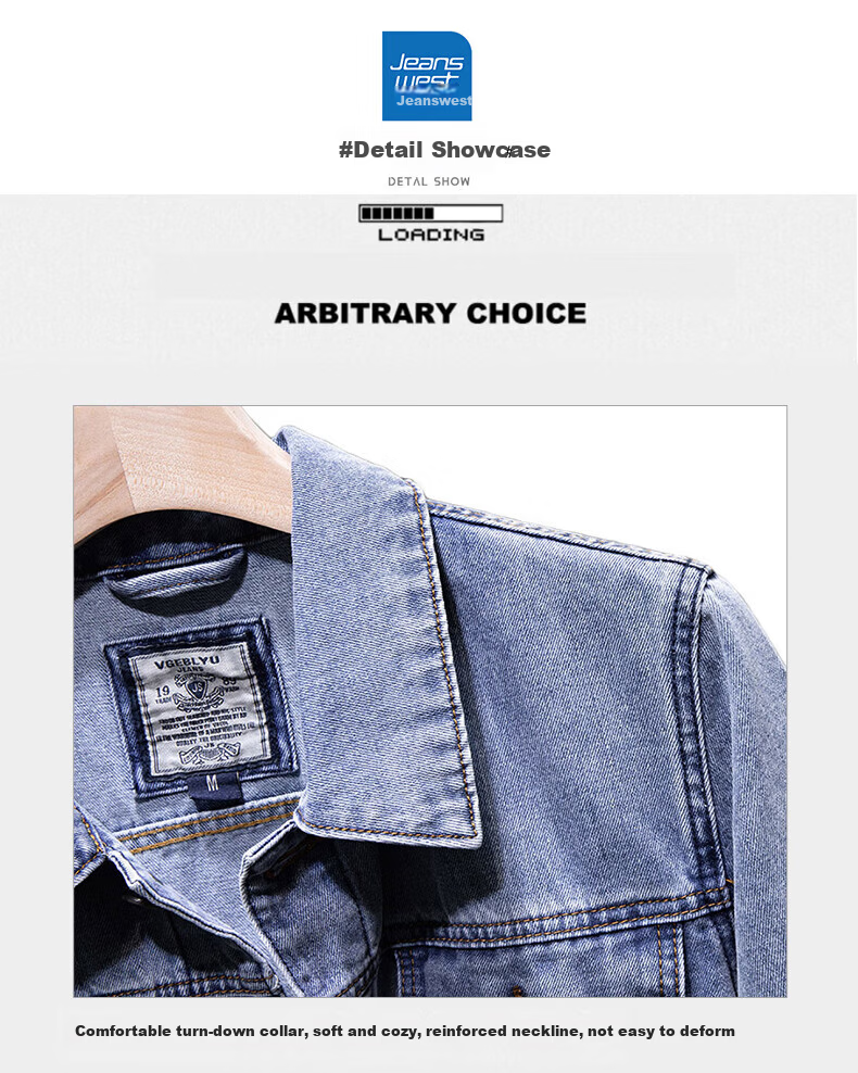 Jeanswest Men's Denim Jacket 2026 Spring Summer Loose Fit Trendy Comfortable Blue 3XL 8
