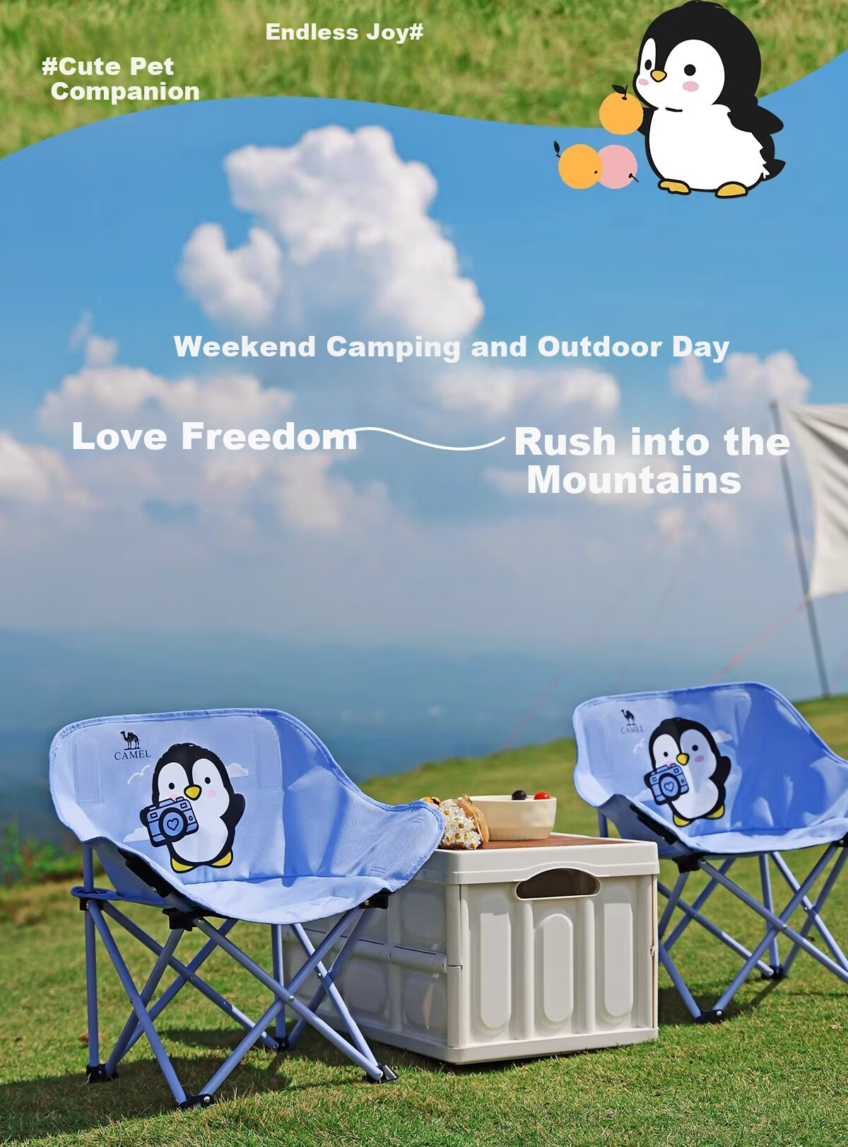 CAMEL Lightweight Children's Moon Chair Outdoor Folding Chair Picnic Portable Home Leisure Camping Chair 3626Q Sky Blue 3
