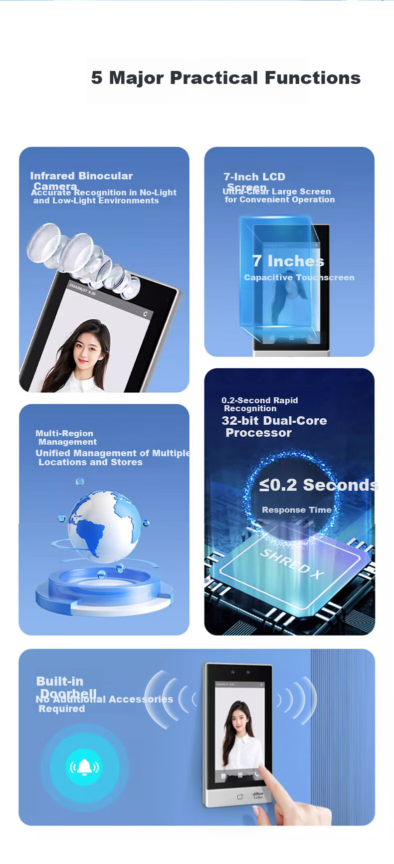 Dahua Facial Recognition Access Control All-in-One Machine Enterprise WeChat Co-branded Attendance Machine 7-inch Large Touch Screen Wired Network Face and Card Attendance K71 2