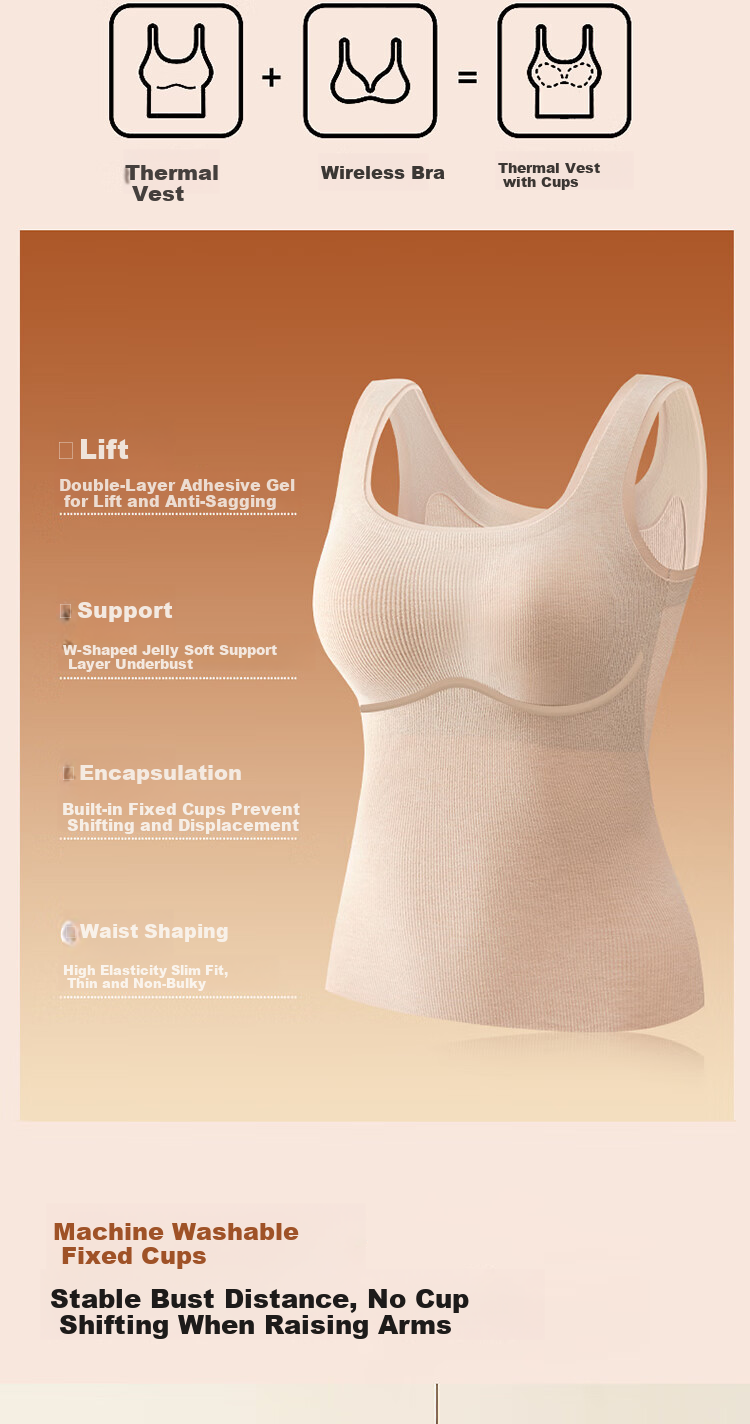 GUJIN Seamless Thermal Vest for Women with Chest Pad, No Bra Needed, Camellia Oil Infused Cashmere Protein Moisturizing Slim Fit 9