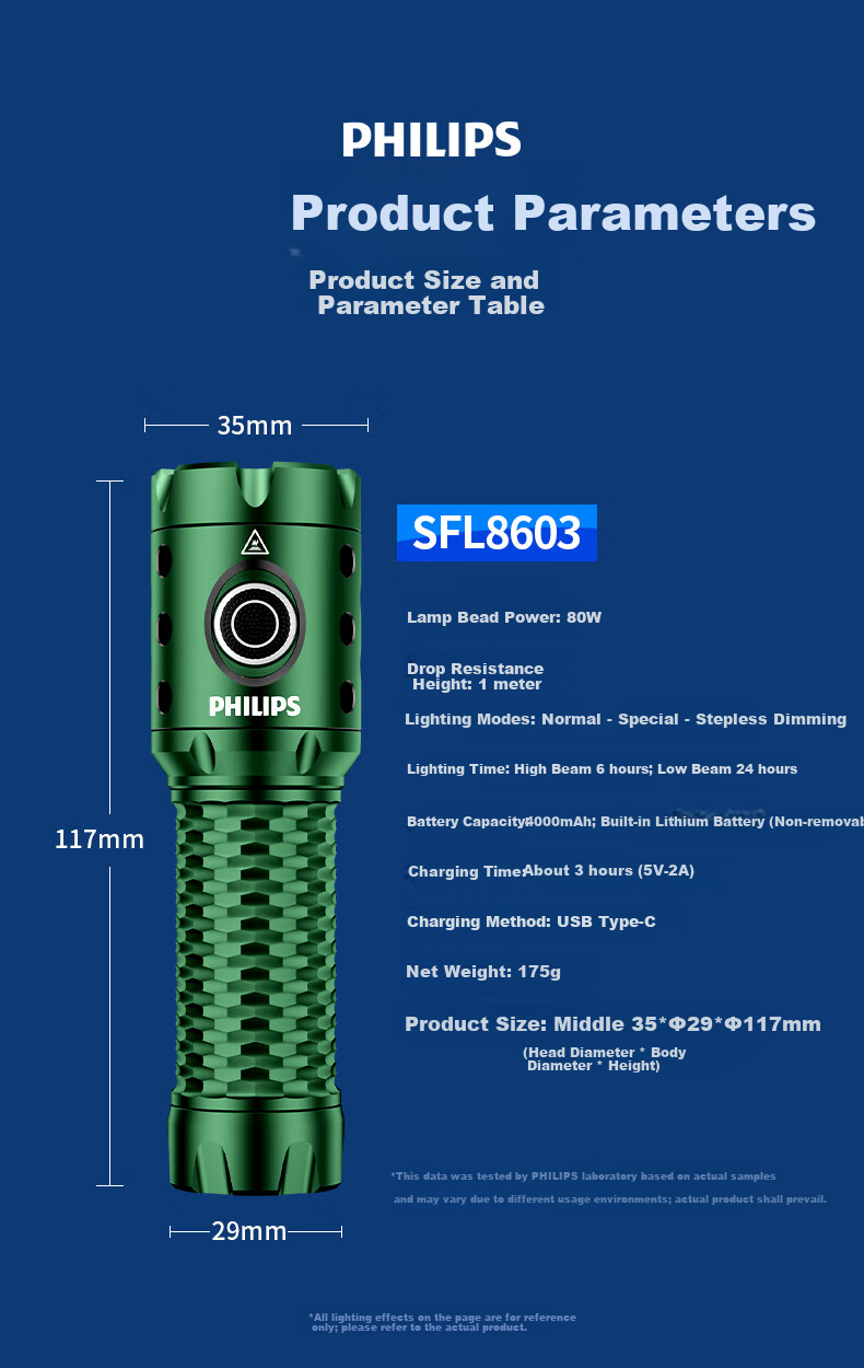 PHILIPS High Brightness Flashlight Super Long Battery Life Portable Military Outdoor Emergency Light SFL8603 16