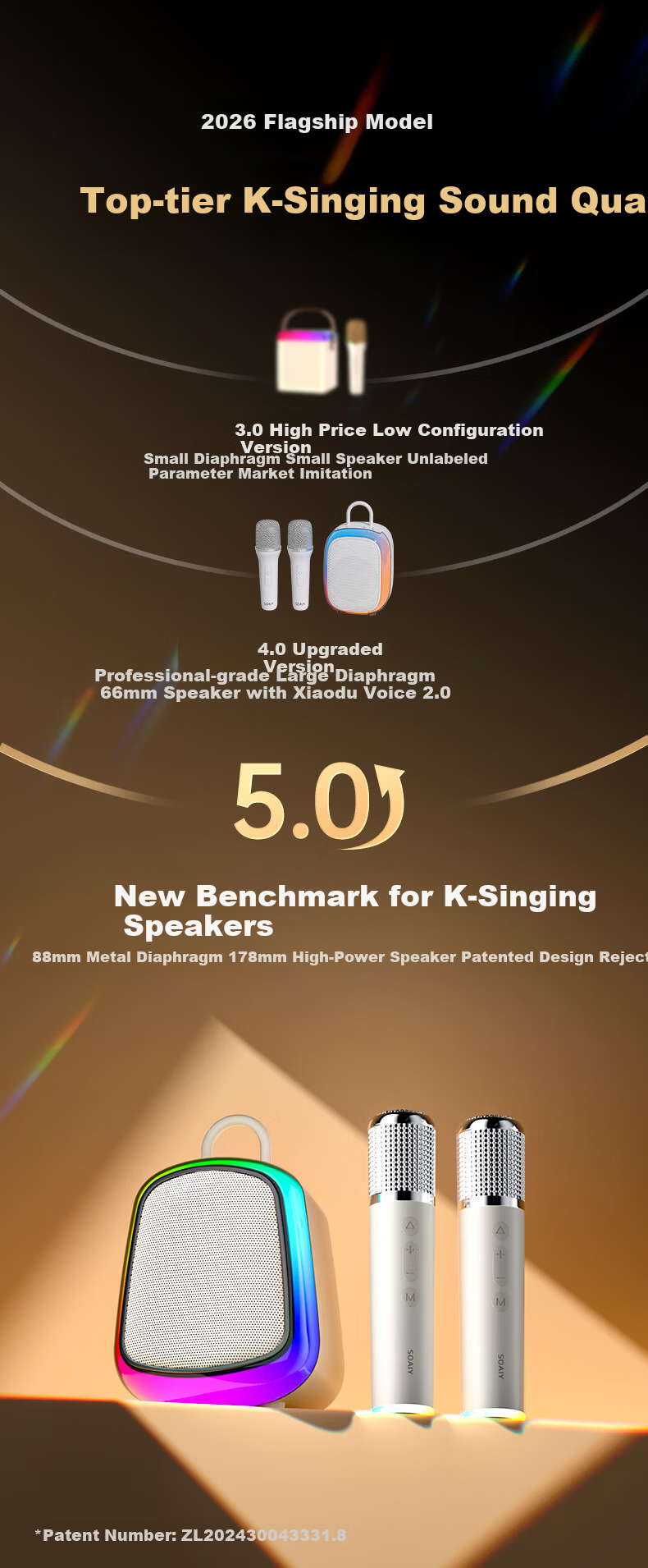 Soaiy K32M Wireless Home Karaoke Microphone Speaker All-in-One Mini KTV Set with Sound Card Bluetooth Singing Machine Children's Gift 1
