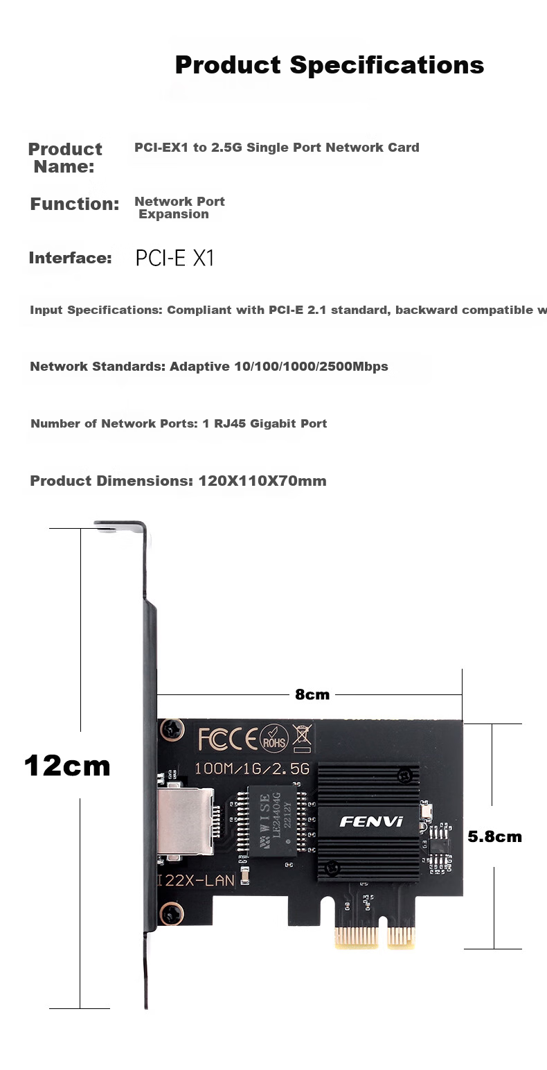 Fenvi 10G PCI-E Wired Network Card AQC113 Desktop NAS Server Gaming Ethernet RJ45 High-Speed Expansion Card 10