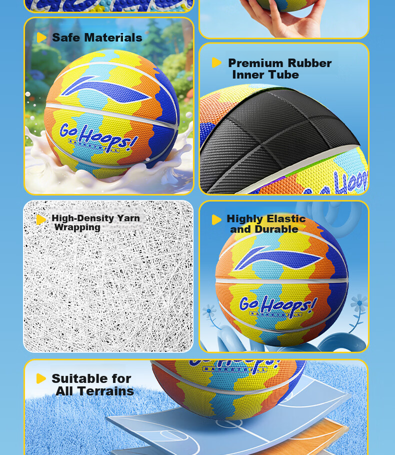 Li-Ning Basketball Kids 5-Size Ball for Ages 6-12, Indoor and Outdoor Professional Training and Competition for Elementary and Kindergarten Children Ages 3-6 6
