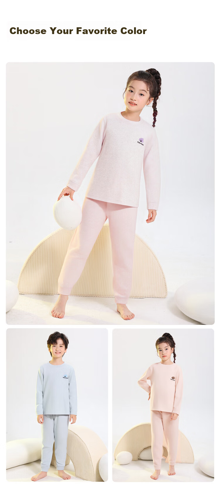 YUZHAOLIN Kids Thermal Underwear Set Unisex Autumn Cotton Pajamas Homewear Off-White 160 12