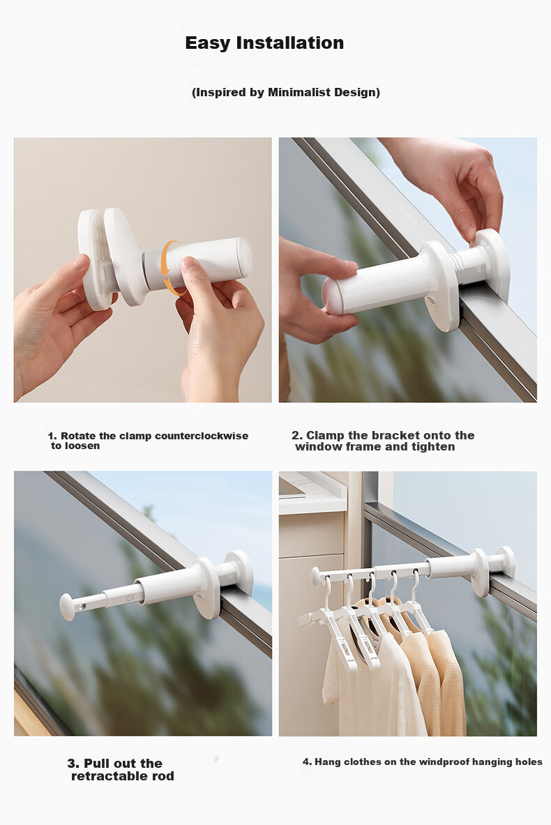 40,000km Travel Portable Clothes Drying Rack Telescopic Hanging Rack for Hotel Indoor Balcony No Drilling Clothes Rod 3