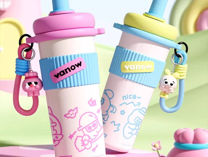 Vanow Kids Straw Insulated Water Bottle 2026 New High-Value Student Large Capacity Portable Cute Tumbler 2