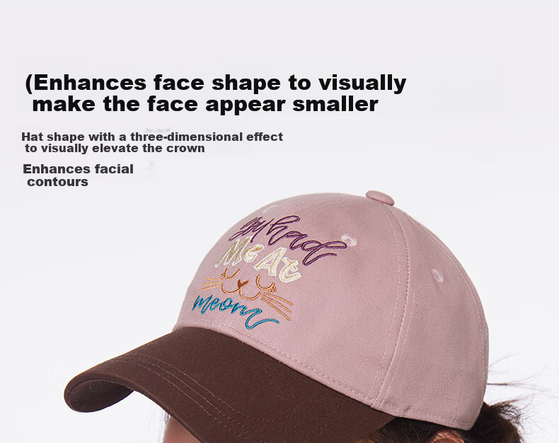 CACUSS Women's Baseball Cap Spring Summer Retro Colorblock Embroidered Cotton Soft Top Outdoor Face-Slimming Pink Brown 5