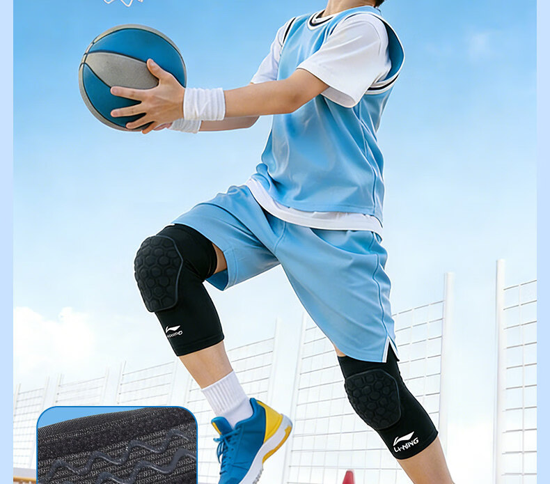 LI-NING Kids Sports Knee Pads Professional Protective Basketball Honeycomb Impact Resistant Knee Guards Patella Running Anti-Fall Leg Protection 14