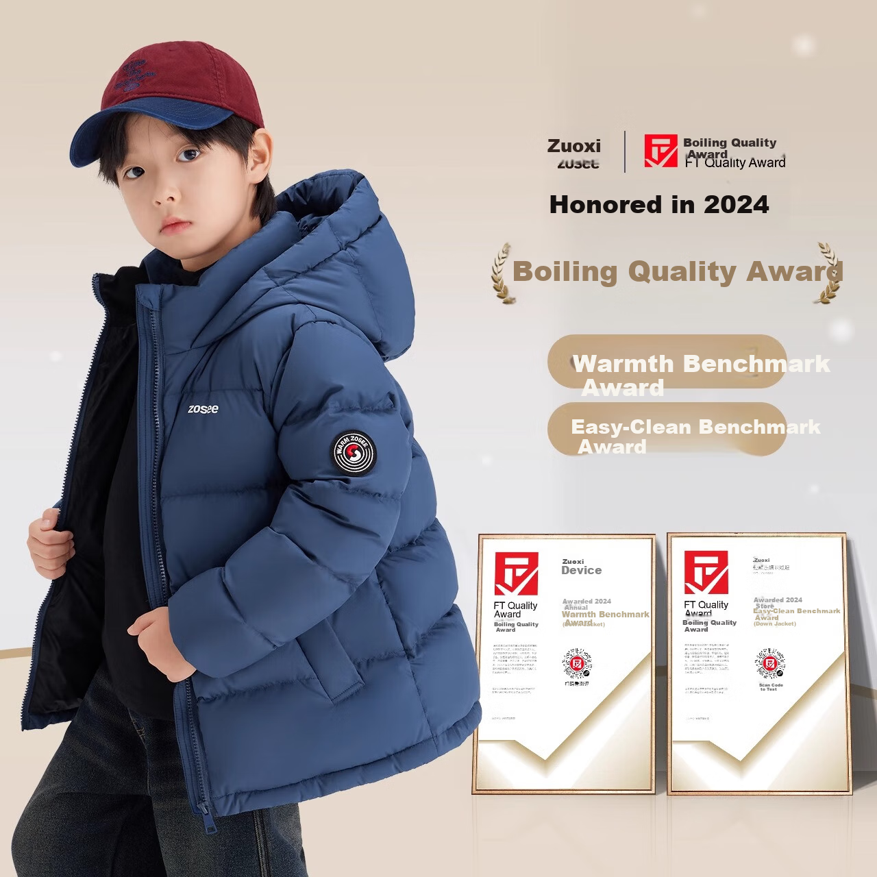 Zuo Xi Children's Down Jacket 2025 New Boys Winter Warm Anti-Cold White Duck Down Hooded Puffer Coat Blue 120