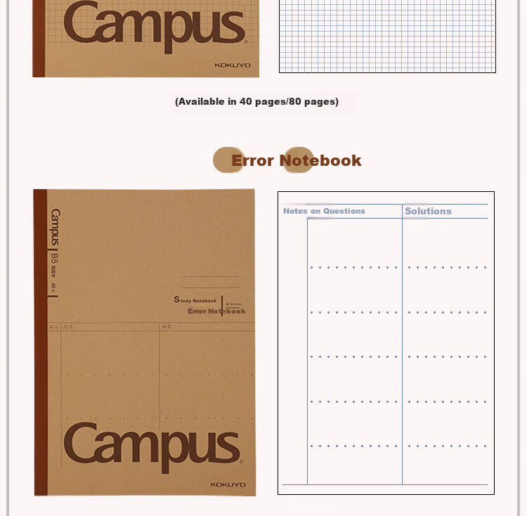 KOKUYO Campus Notebook Kraft Paper Series A5 Student Grid Notebook 60 Pages WCN-CNB3666 8