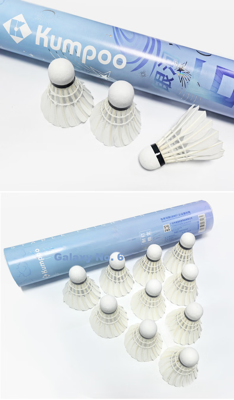 KUMPOO Badminton Feather Shuttlecocks 12-Pack Durable Goose Feathers Xunfeng Galaxy No.6 Speed 77 6