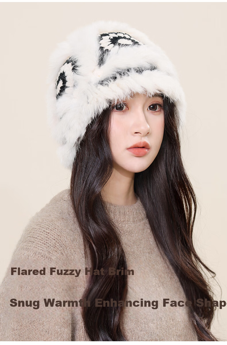 TUCANO Fashion Versatile Wool Hat for Women with Wool and Rabbit Fur, National Trend Awakening Lion Fisherman Hat, Elegant Bucket Hat, Face-Covering Basin Hat 7