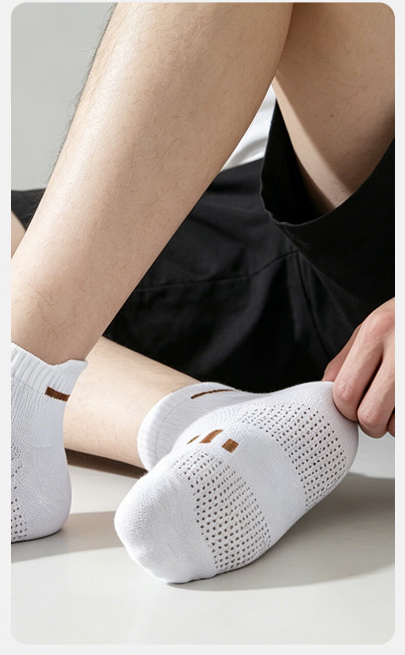 Cotton Xiaonian Men's Short Socks Spring Summer 100% Pure Cotton 10A Antibacterial Odor-Resistant Mesh Breathable Ankle Socks with Heel Tab 6 Pairs 15