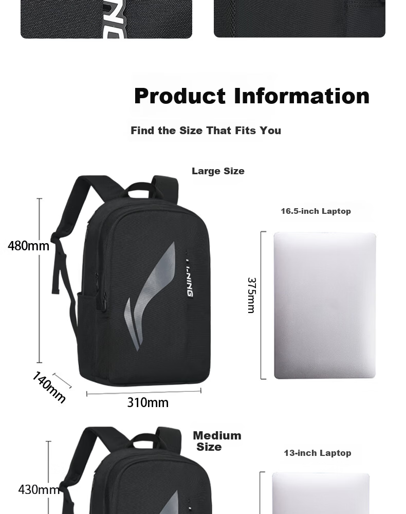 LI-NING Large Capacity Backpack for Middle School, High School, and College Students, Sports Outdoor Travel Laptop Bag for Men 8