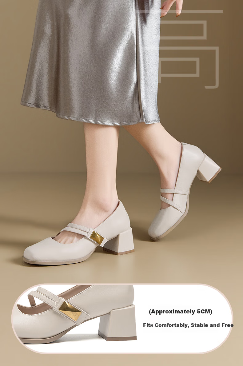 Dustodusto Mary Jane Shoes Women 2026 New Spring Thick Heel Low-Cut Single Shoes Commuting Versatile Elegant Retro High Heels 6