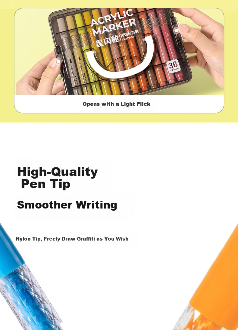 Deli 24-Color Children's Student Stackable Box Star Flash Acrylic Marker Watercolor Pen Birthday Gift Waterproof Hand-painted Fluorescent Marker New Year Tree Graffiti 1