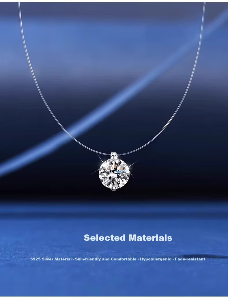 Dijing 520 Gift for Girlfriend Moissanite Necklace Mermaid Tear Pendant Invisible Transparent Fishing Line Clavicle Chain 3