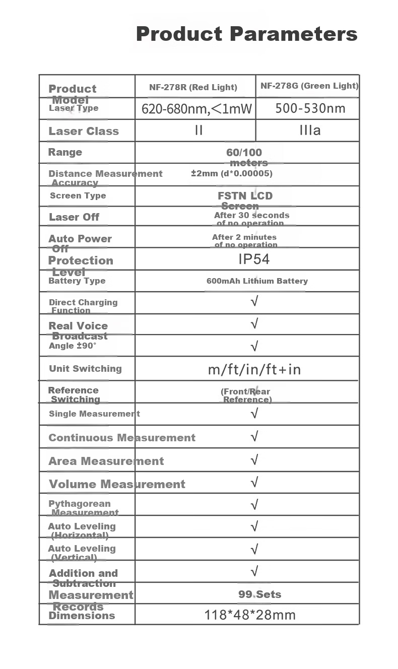 Smart Mouse NF-278G-60 Green Light Laser Distance Meter Handheld High-Precision Electronic Ruler Infrared Room Measuring Device 60m Range Millimeter Accuracy 15