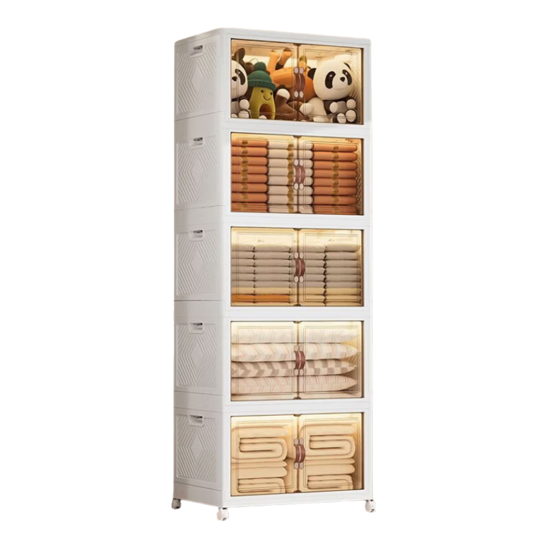 Youjialiangpin Foldable Storage Cabinet, No Installation Required, Children's Wardrobe, Living Room Snack Storage Organizer, 55cm Five-Tier