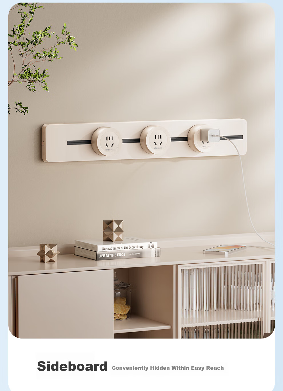NVC Lighting Track Socket Surface Mounted No-Drill Wall-Mounted Movable Wall Rail Socket 80cm + Four 5-Hole Outlets White 6