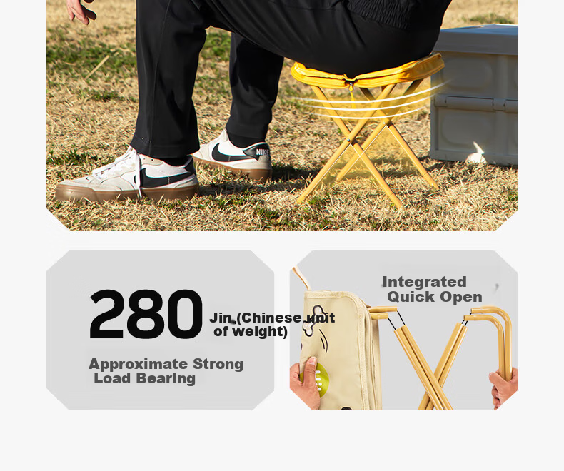 Grsaed Outdoor Folding Stool Portable Small Stool Storage Handbag Fishing Chair Pocket Folding Cartoon Dog Beige 6