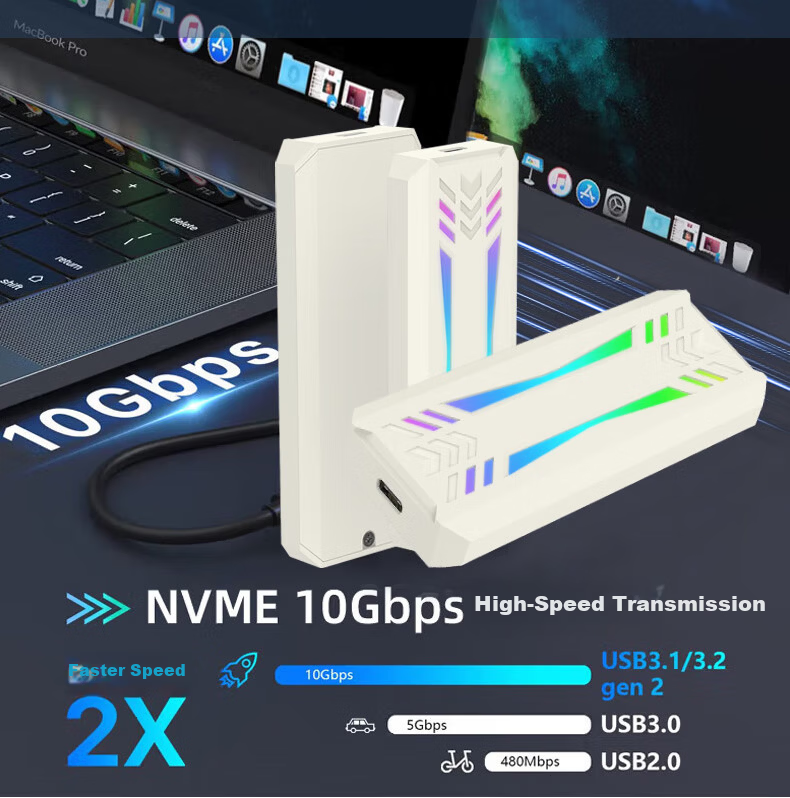 LINSTORAGE M.2 NVMe SSD Enclosure Type-C 3.2 Portable Hard Drive Case Aluminum Alloy RGB Cooling External SSD Case for Laptop and Mobile Phone 3