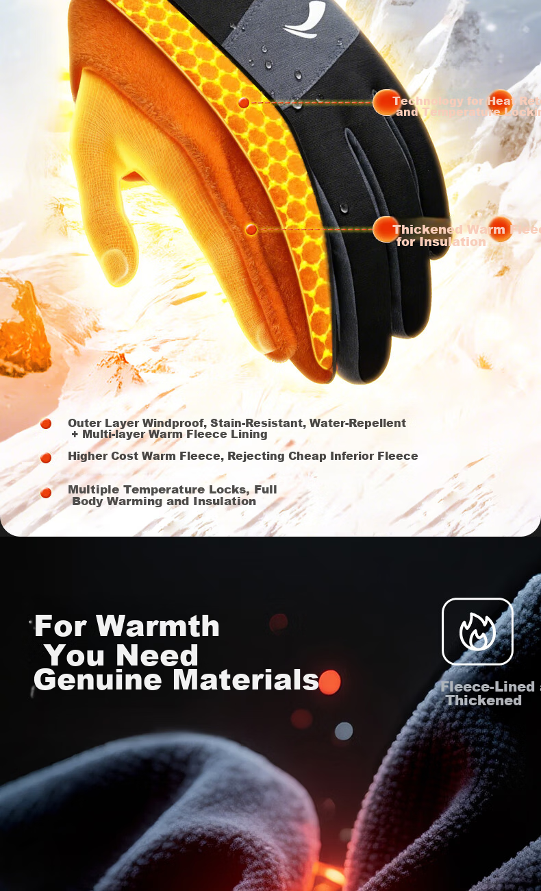 LI-NING Winter Cycling Gloves Men Women Windproof Waterproof Ski Warm Thick Fleece Mountain Climbing Gloves 4