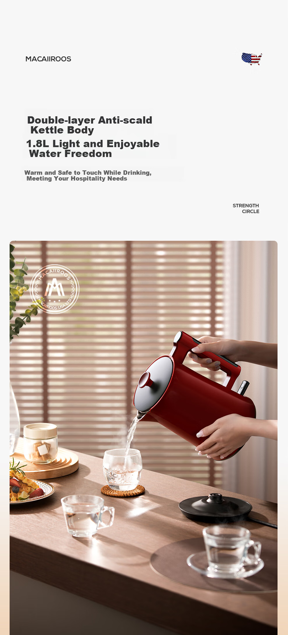 Macaiiroos 316 Stainless Steel Electric Kettle European American Retro Large Capacity Fully Automatic Auto Shut-Off Water Temperature Display 2