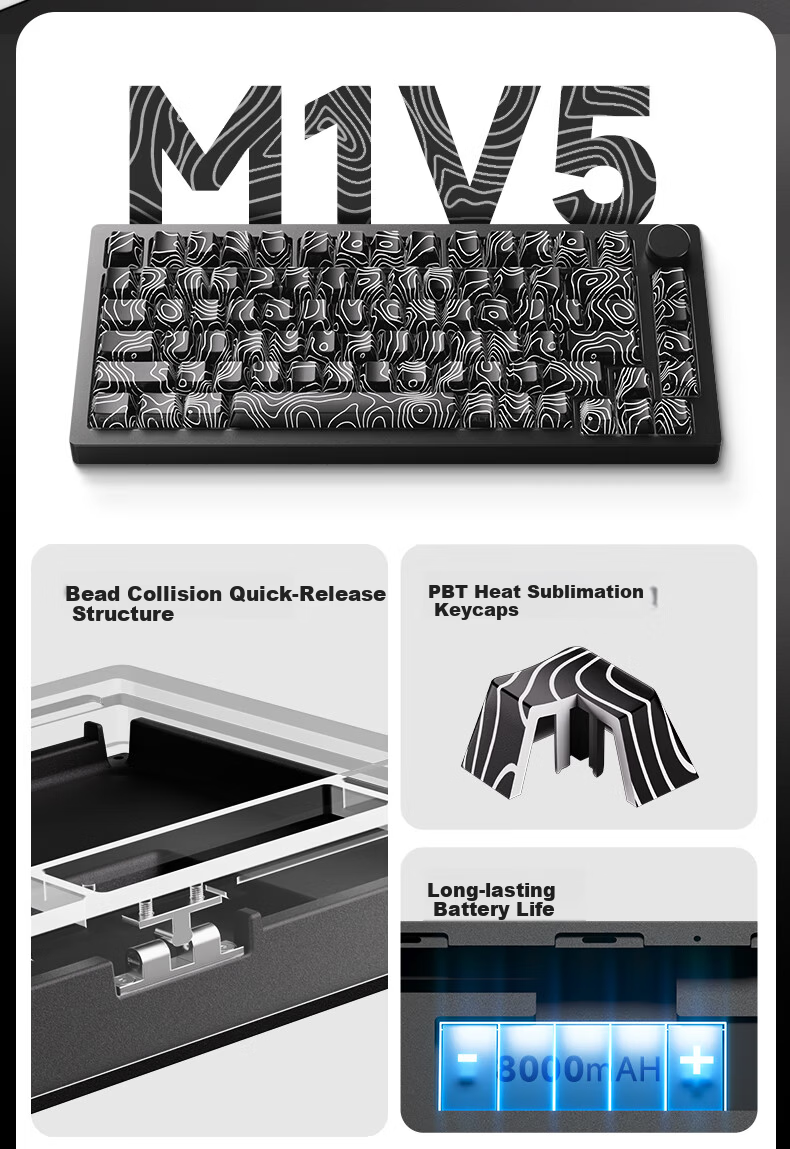 AKKO & MoGeek M1 V5 CNC Aluminum Custom Mechanical Keyboard Three-Mode Wired 2.4G Bluetooth Gasket Gaming Office Keyboard with Hot-Swappable Switches 2
