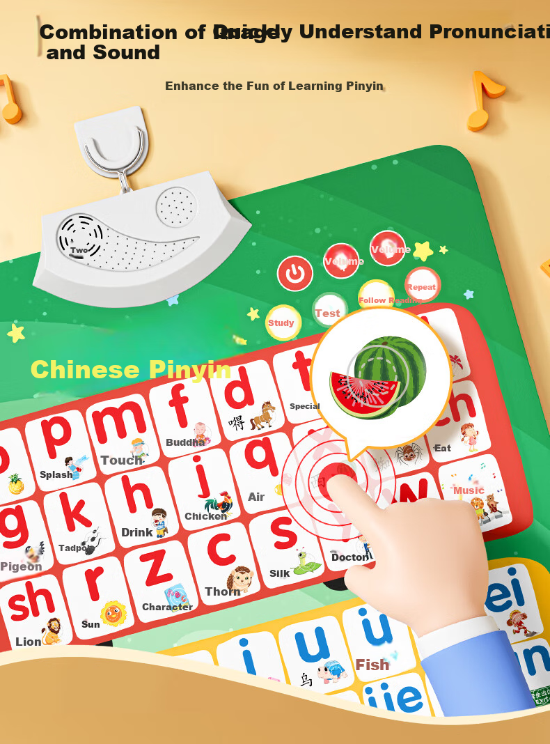 YSR Children's Character Recognition Wall Chart, Early Education Flashcards for Ages 1-3 with Audio, First Grade Textbook Synchronized Wall Stickers 4