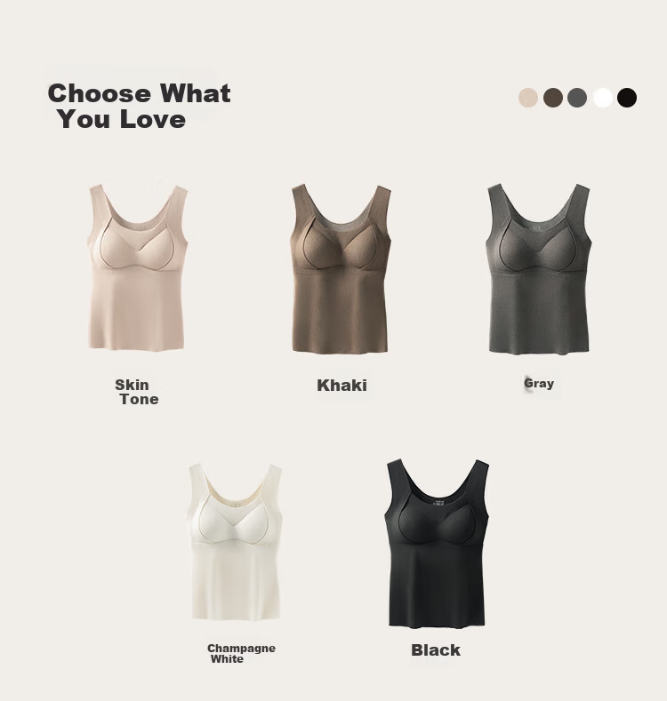 GUJIN Women's Thermal Vest with Chest Pad, Bra-Free, Thickened Wool and Silk Autumn Winter Base Layer, Skin Color, XL 5