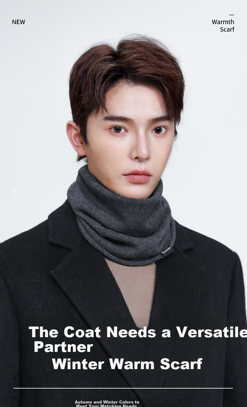 TUCANO Pure Wool Men's Hat and Scarf Set, Winter Outdoor Cycling Sports Warm Cold-Resistant Knit Hat and Scarf for Men 1