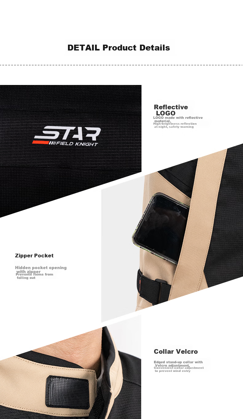 STAR FIELD KNIGHT Motorcycle Riding Jacket, Summer And All-Season Warm Fleece-Lined, Outdoor Motorbike Travel Gear, Black, Size 3XL 46
