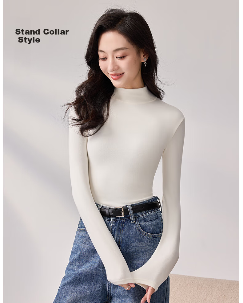 LangSha Women's Base Layer Top for Spring And Autumn, Thickened German Velvet Semi-Turtleneck Inner Wear, Elegant Slim-Fit High-End Long-Sleeve Undershirt 21