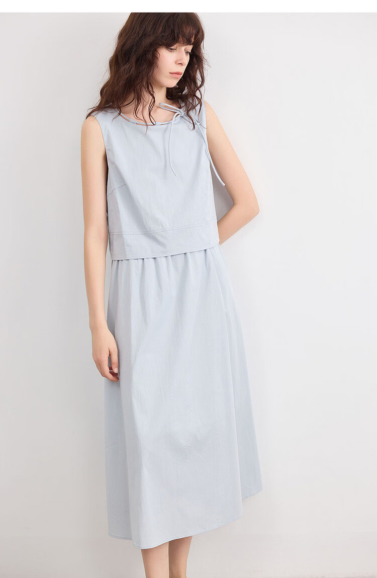 Demana Cotton Cloud Nap Summer Adjustable Strap Round Neck Denim Dress A-Line Mid-Length Women's Dress 20