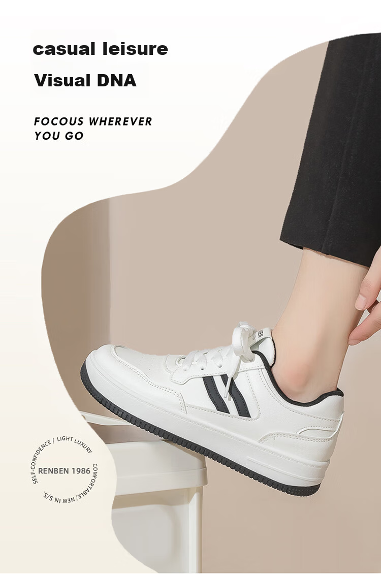 RENBEN Korean Style INS Trendy High-Value Fashion Simple Sneakers Slimming Height-Increasing Lightweight Comfortable Versatile White Shoes for Students 3