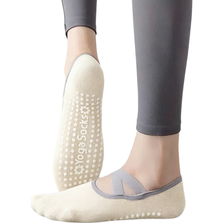 Duweike Yoga Socks Pilates Women's Spring Summer No-Show Anti-Slip Professional Sports Fitness Floor Socks Milk White + Gray 2 Pairs Set
