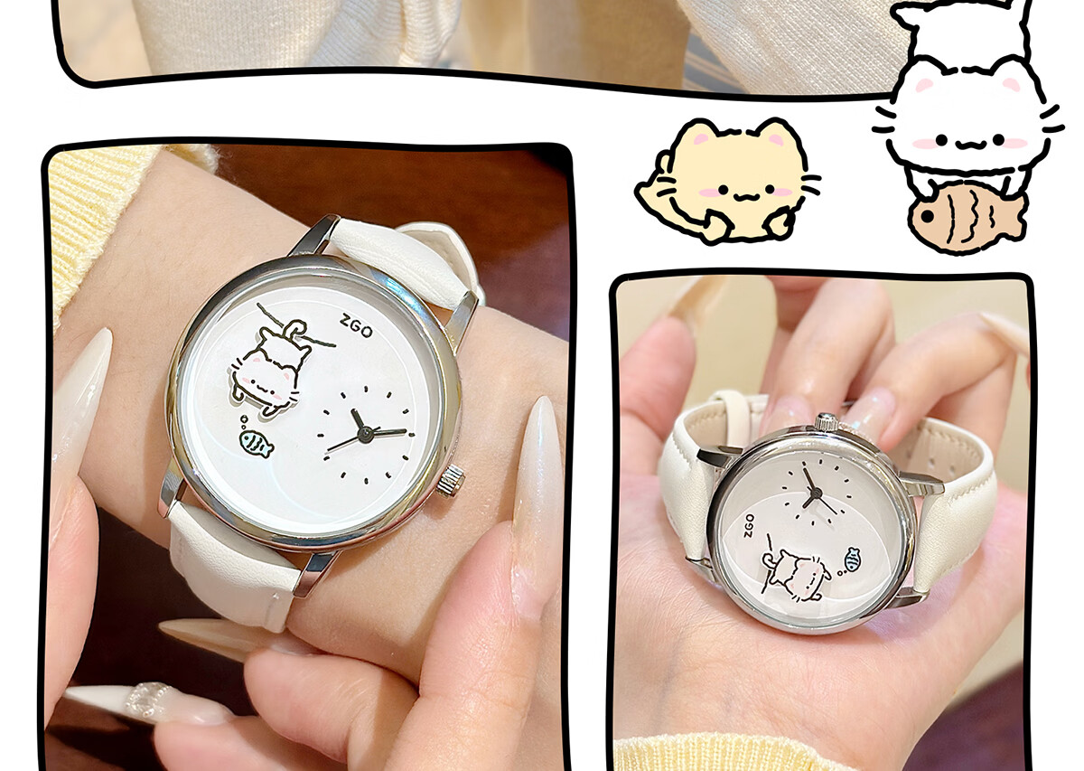 ZGO Women's Watch for Students, Cute Cat Design, Minimalist Style, High-Quality, Back-to-School Gift for Middle and High School Girls 17