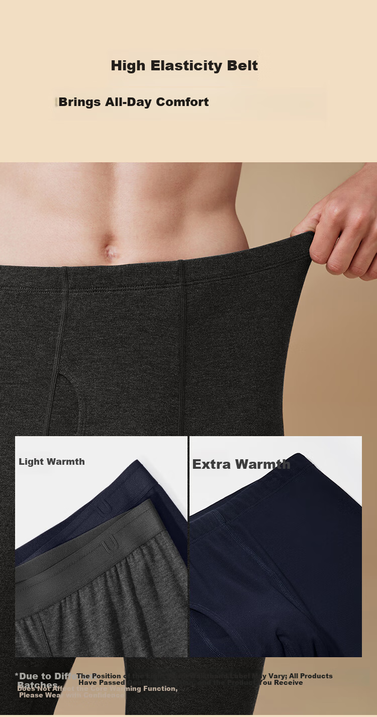 Ubras Down-Blend Wool Base Layer Thermal Set with Insulated Pants for Men, Autumn Wear, Dark Heather Gray, Lightweight Warmth 7