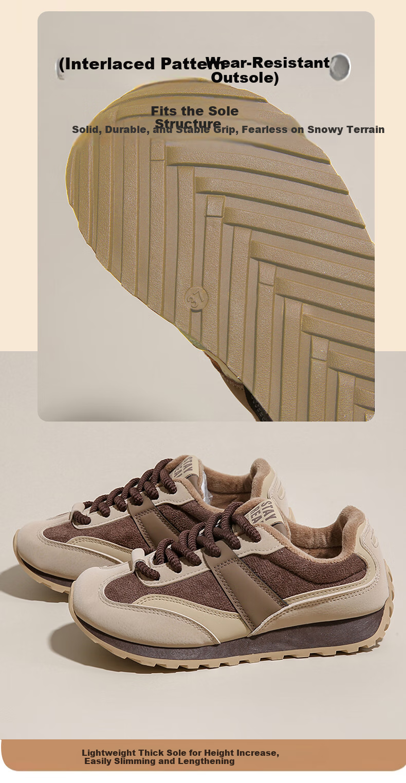 CARTELO Women's Winter Fleece-Lined Dad Sneakers Casual Sports Running Shoes 1654 Coffee Size 39 6