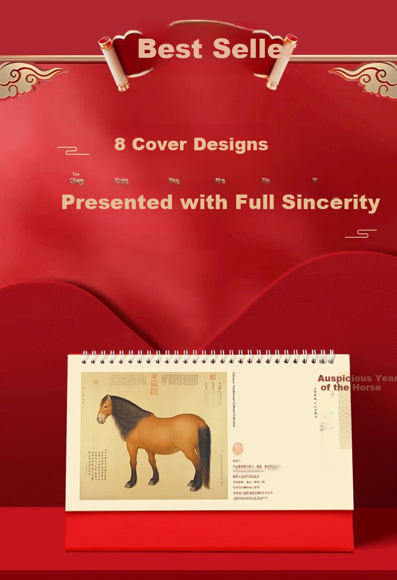 Muulee 2026 Custom Large Chinese Red Festive Triangle Desk Calendar Corporate Gift Business Desktop Calendar Year of the Horse New Monthly Calendar 9