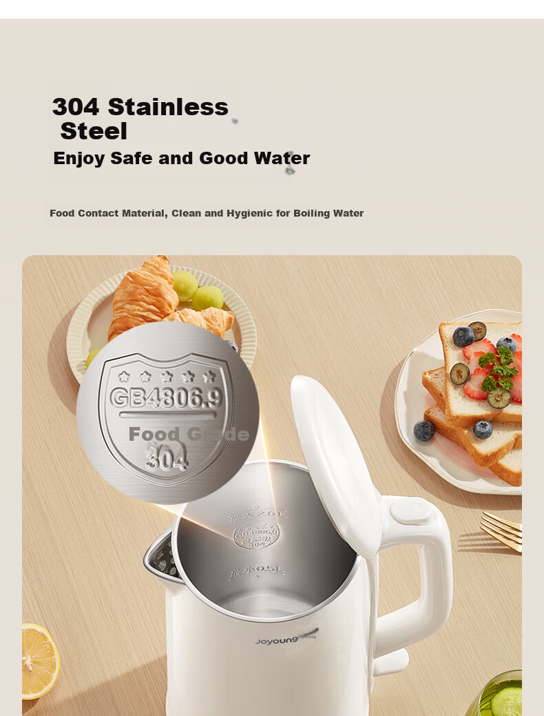 Joyoung ZMD Safe Series 2L Electric Kettle, One-Button Keep Warm, 304 Stainless Steel, Double-Layer Anti-Scald K20FD-W6391 5