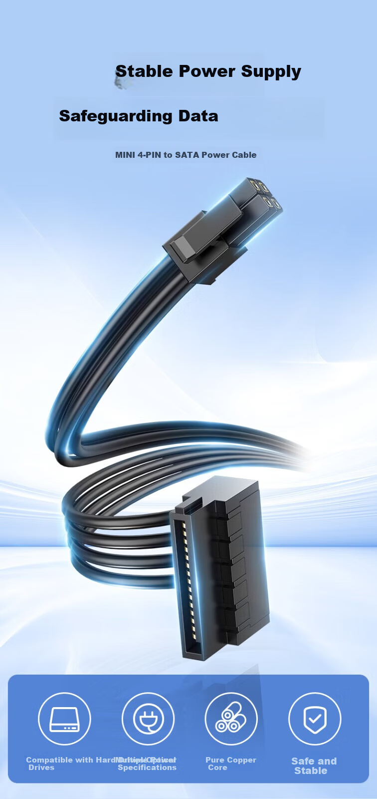DOREWIN 4-Pin to SATA 6-Pin Hard Drive Power Cable for Lenovo Dell Computers, One-to-One and One-to-Two/Three Hard Drive Connection Cable 1
