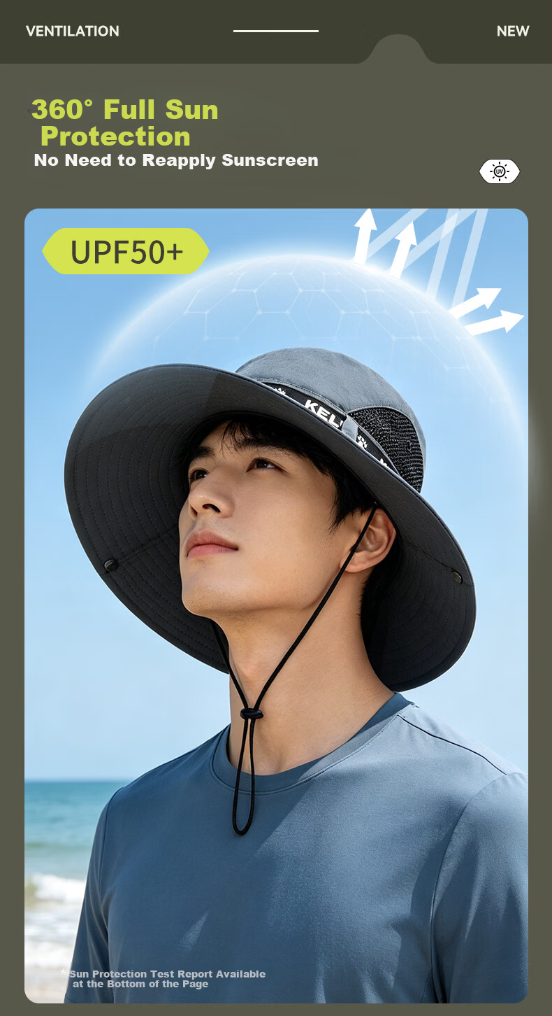 KELME Unisex Summer Outdoor Sun Protection Wide Brim UV Protection Breathable Fisherman Hat for Hiking and Fishing 5